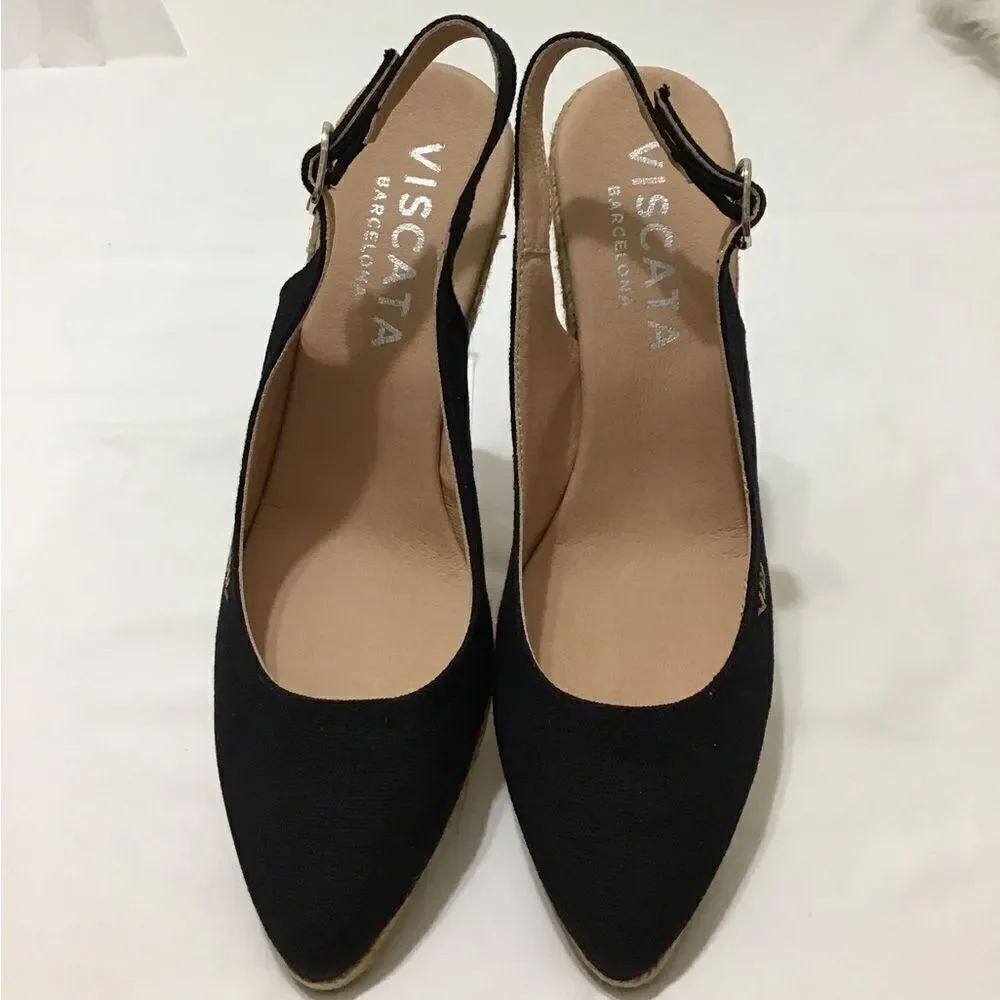 Palomera Black Canvas Espadrille Wedges Size 41